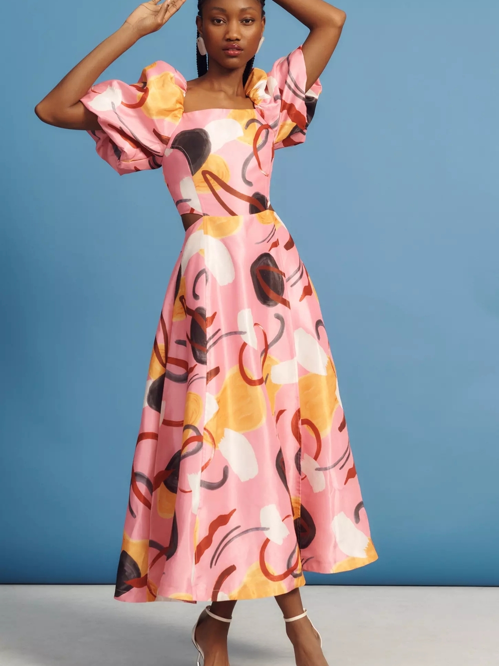 Anthropologie Pink Abstract Cutout Midi Dress